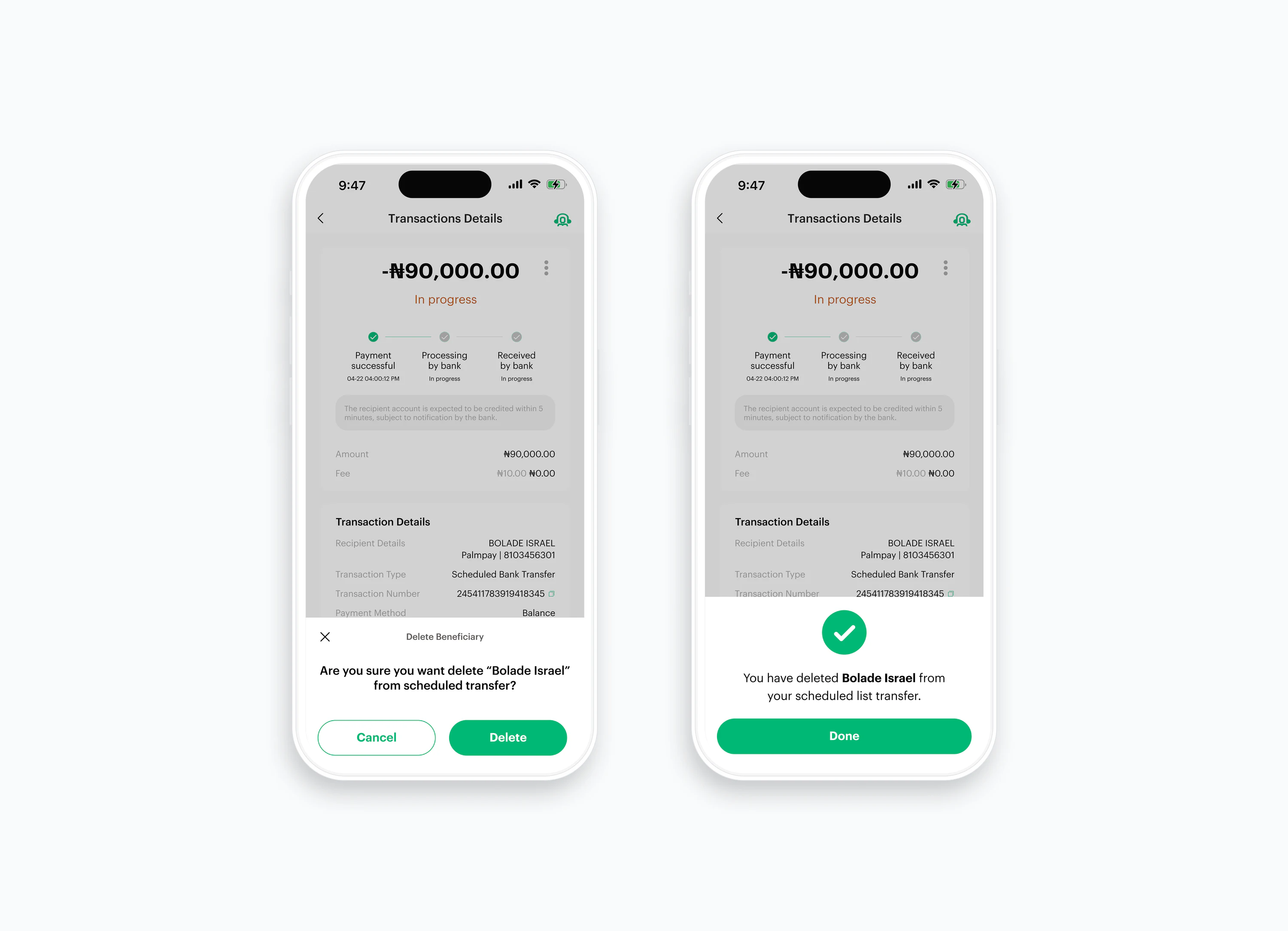 Delete schedule transfer